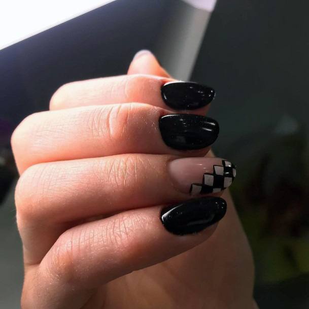 Dark Nails With Checks Women