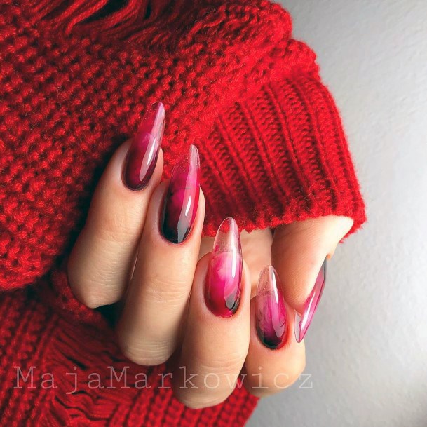 Dark Pink And Blackish Transparent Nails For Women