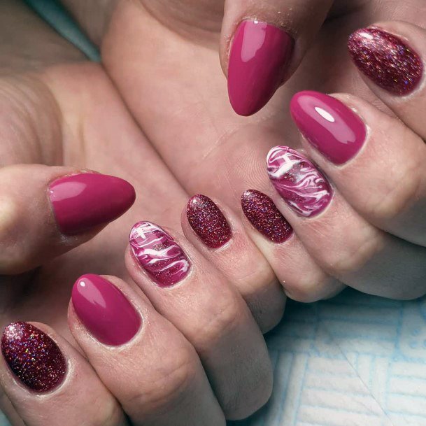 Dark Pink Toned Nails Design