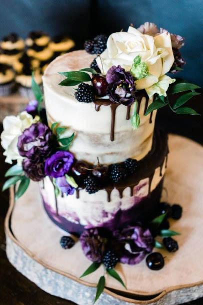Dark Plum Purple Decor On Cake Wedding