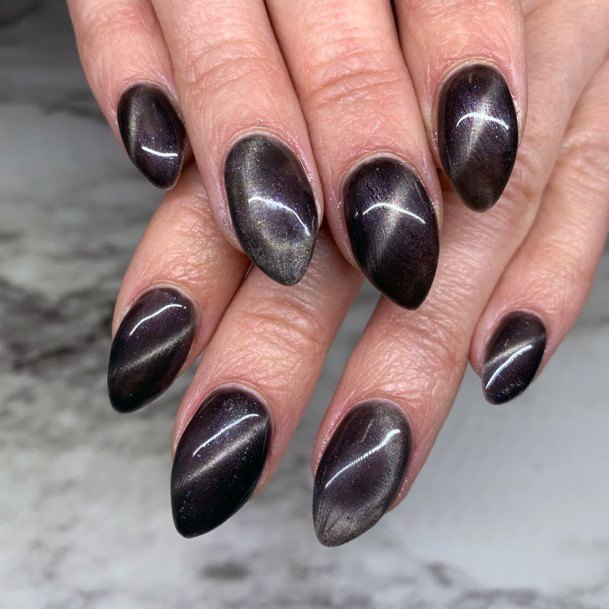 Dark Plum Red Cat Eye Nails