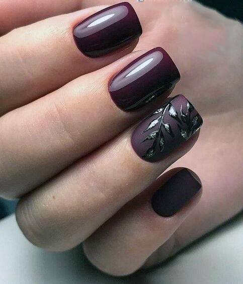 Dark Purple Nails With Florals Women