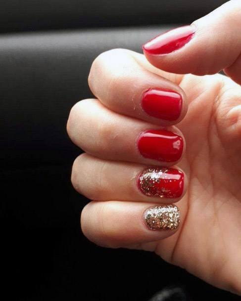 Dark Red And Gold Nails Women