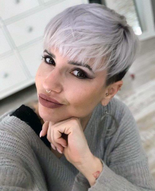 Dark Rooted Shaved Sides Platinum Blonde Violet Pixie Womens Hairstyle