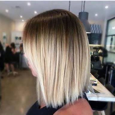 Dark Rooted Shoulder Length Sleek Blonde Ombre Bob Womens Hairstyle