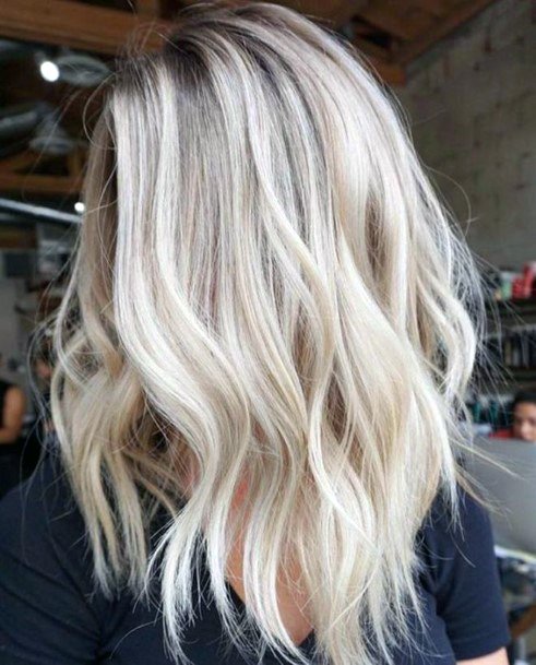 Dark Rooted White Blonde Wavy Hottest Womens Hairstyle Idea