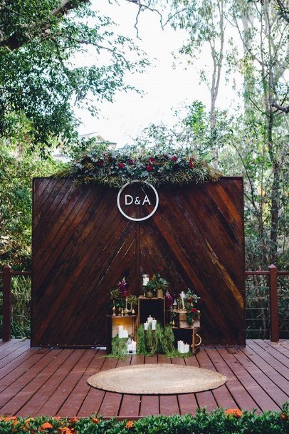 Dark Rustic Herringbone Woodenbackdrop Outdoor Wedding Ideas