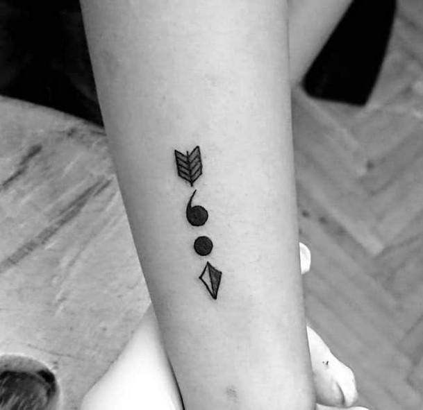 Dark Semi Colon Tattoo Womens Forearms