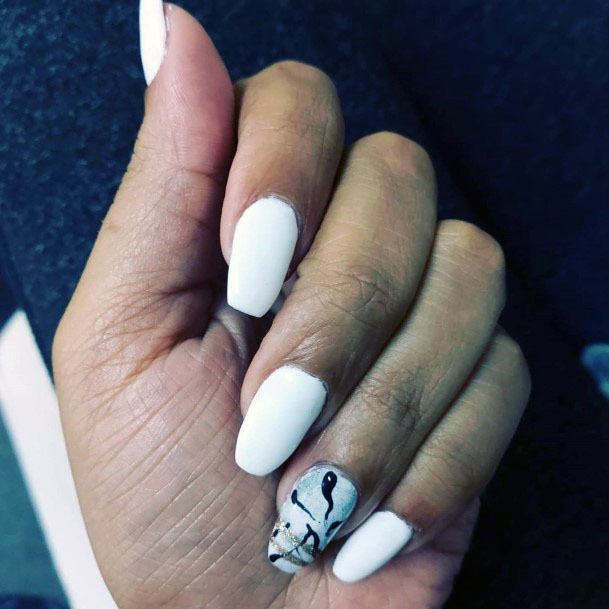 Dark Squiggly Lines On White Gel Nails For Women