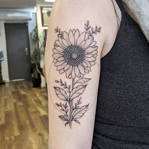 Darkish Sunflower Tattoo Womens Arms