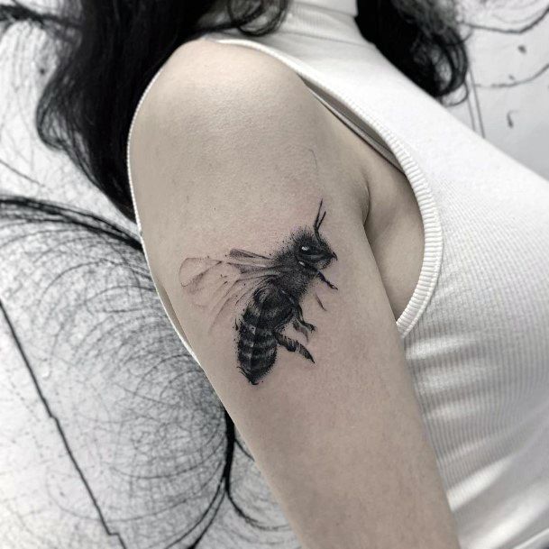 Dazed Black Bee Tattoo Womens Arms
