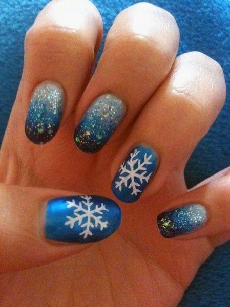 Dazzling Azure Snow Nails With Glitter For Women