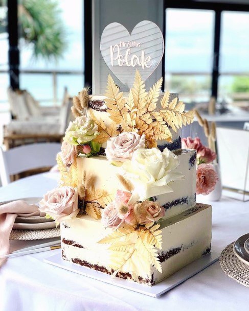 Dazzling Flowers Light Square Wedding Cake