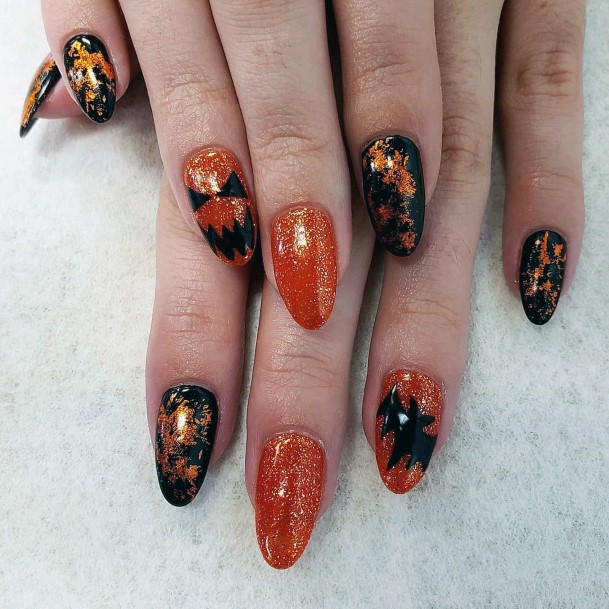 Top 50 Best Orange And Black Nail Ideas For Women - Fall Color Designs