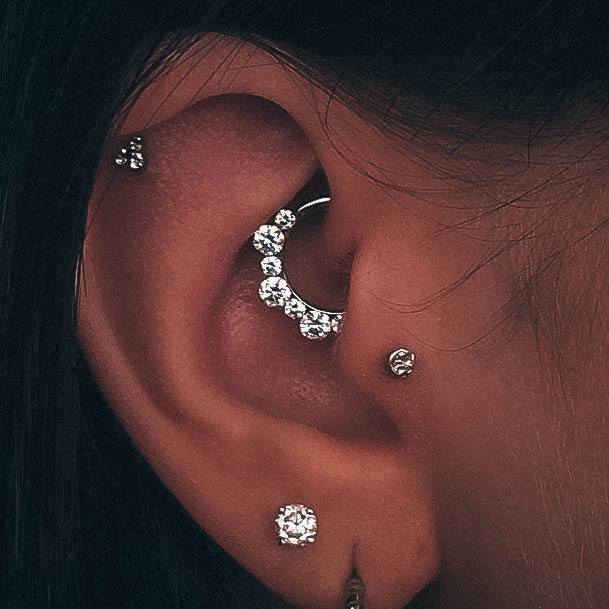 Dazzling Shiny White Diamond Hoop Ear Cartilage Piercing Inspiration For Women