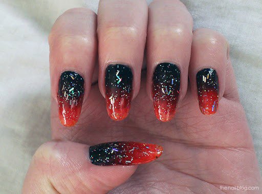 Dazzling Sparkly Red And Black Fall Ombre Nails For Women