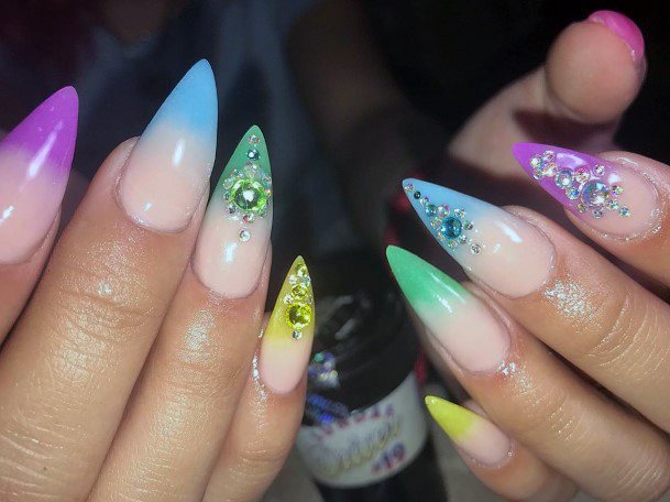 Dazzling Stiletto Ombre Colorful Tip Nail Design For Women