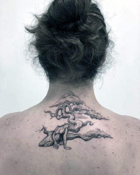 Dead Tree Trunk Tattoo Womens Back