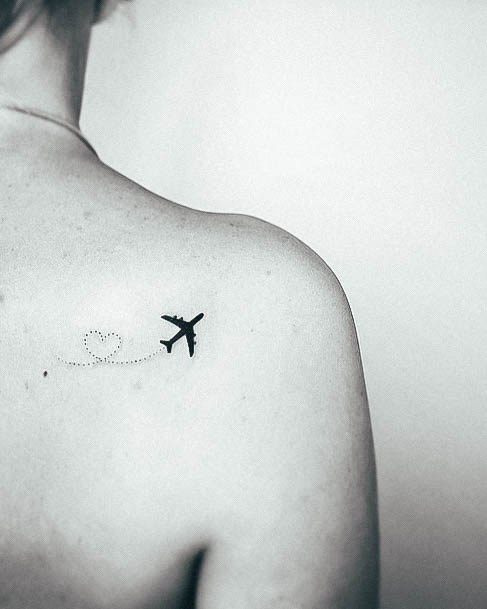 Decorative Airplane Tattoo On Female