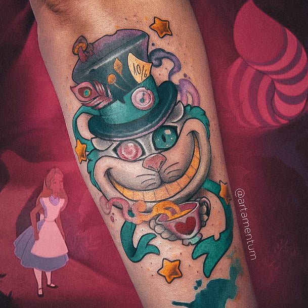 Decorative Alice In Wonderland Tattoo On Female