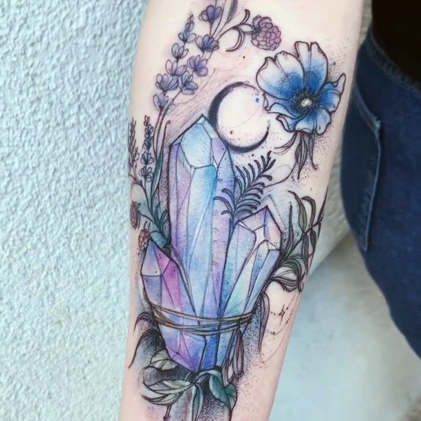 Decorative Amethyst Tattoo On Female