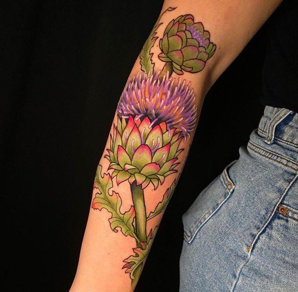 Decorative Artichoke Tattoo On Female