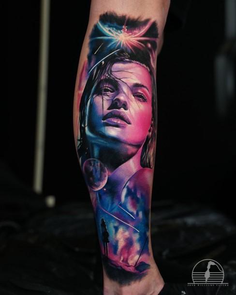 Decorative Astronaut Tattoo On Female