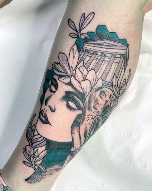 Decorative Athena Tattoo On Female