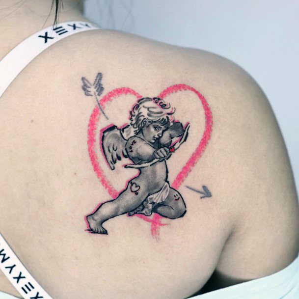 Decorative Baby Angel Tattoo On Female