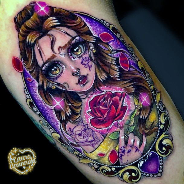 Decorative Belle Tattoo On Female
