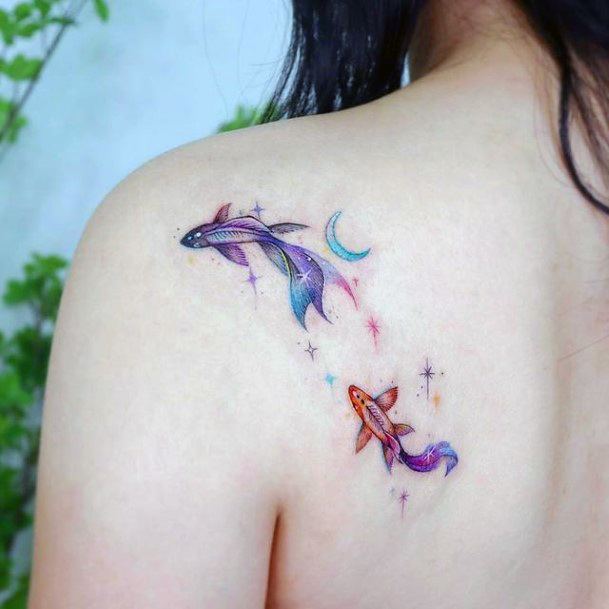 Decorative Betta Fish Tattoo On Female