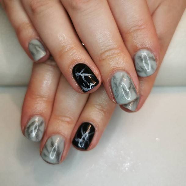 Decorative Black And Grey Nail On Female