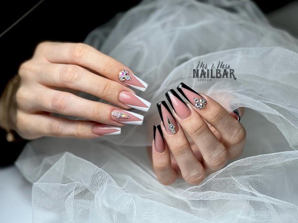 Decorative Black And White Nail On Female