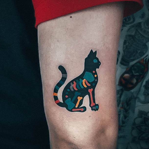 Decorative Black Cat Tattoo On Female