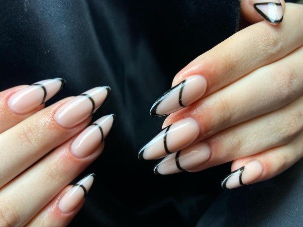 Decorative Black French Tip Nail On Female