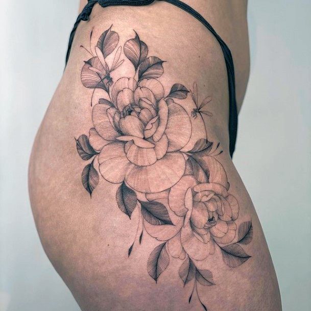 Decorative Black Ink Tattoo On Female