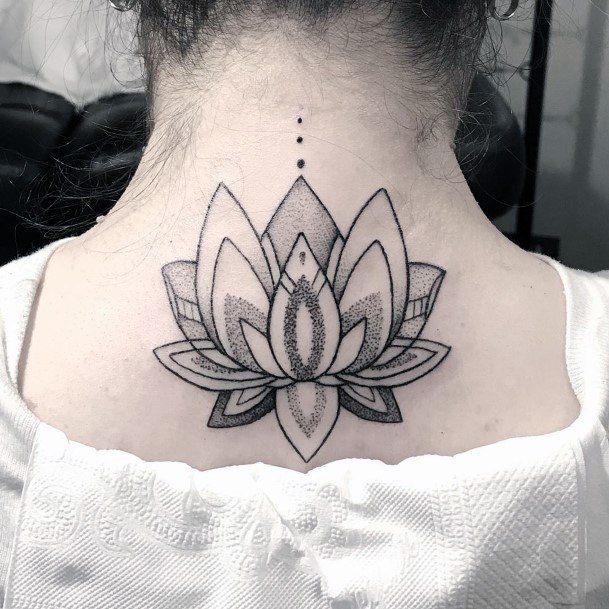 Decorative Black Lotus Tattoo Womens Back