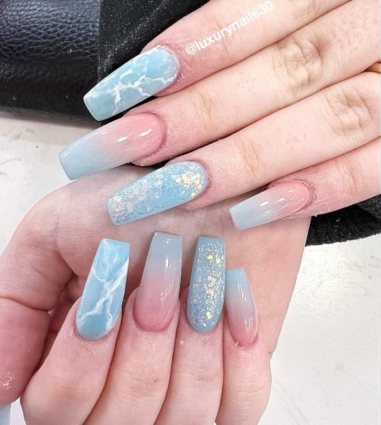 Decorative Blue Ombre Nail On Female