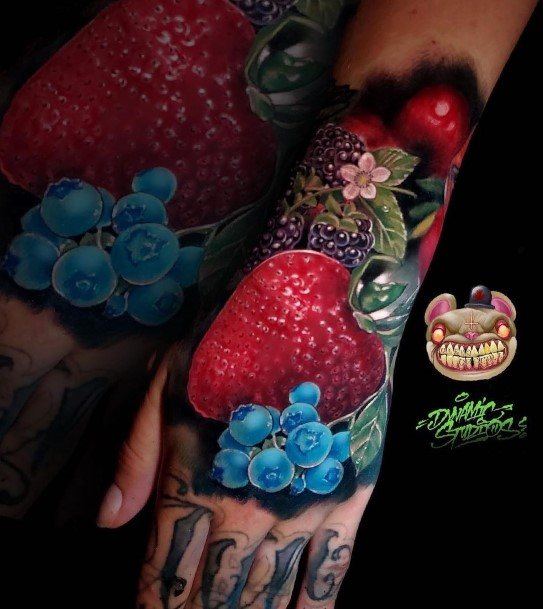 Decorative Blueberry Tattoo On Female