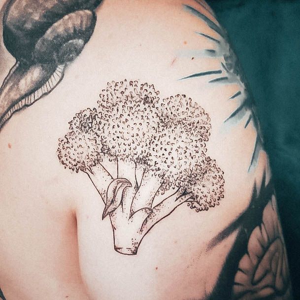 Decorative Broccoli Tattoo On Female