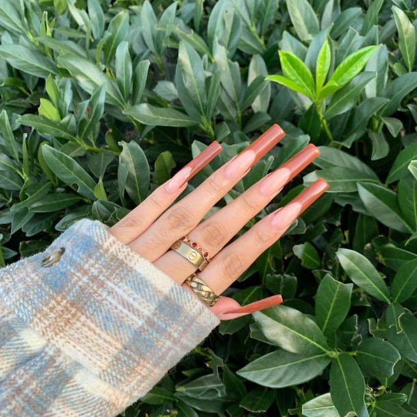 Decorative Brown French Tip Nail On Female