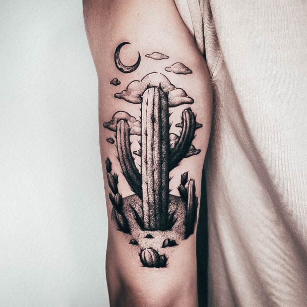 Decorative Cactus Tattoo On Female