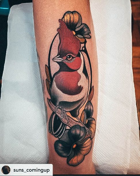 Decorative Cardinal Tattoo On Female