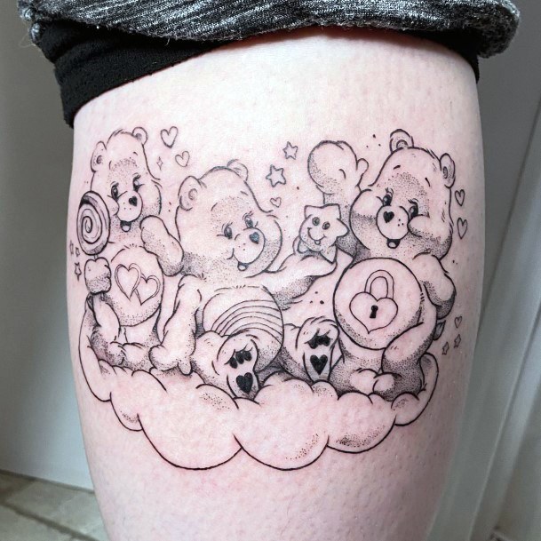 Decorative Carebears Tattoo On Female