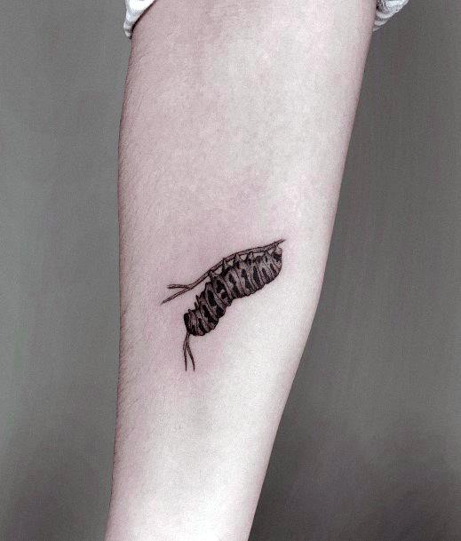 Decorative Caterpillar Tattoo On Female