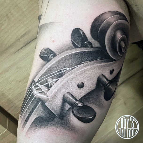 Decorative Cello Tattoo On Female