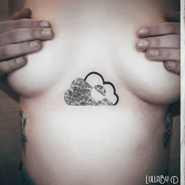 Decorative Cloud Tattoo On Female Chest