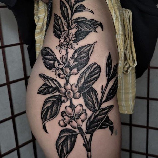 Decorative Coffee Bean Tattoo On Female