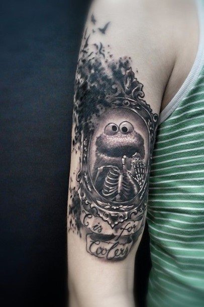 Decorative Cookie Monster Tattoo On Female