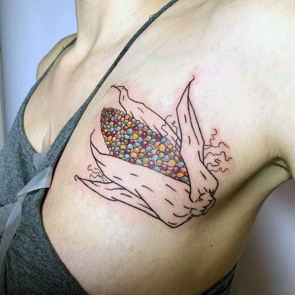 Decorative Corn Tattoo On Female